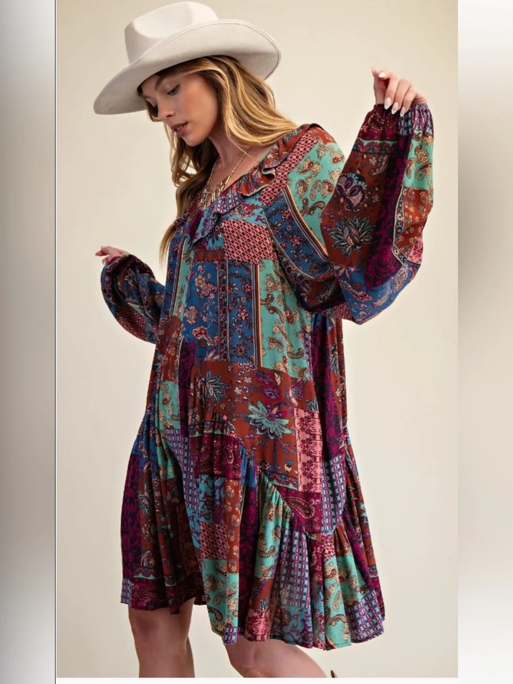 249 ❤️ EASEL PATCHWORK PRINTED GAUZE MINI DRESS